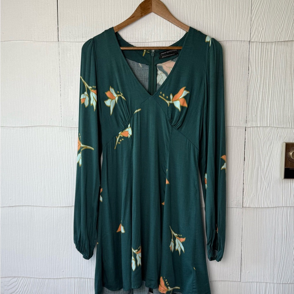 Urban Outfitters Teal Floral Long Sleeve Dress Womens Medium